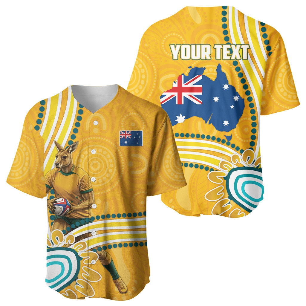 Personalised Australian Rugby Wallabies Baseball Jersey Aboriginal Art Kangaroo Player Design