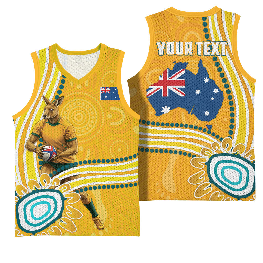 Personalised Australian Rugby Wallabies Basketball Jersey Aboriginal Art Kangaroo Player Design