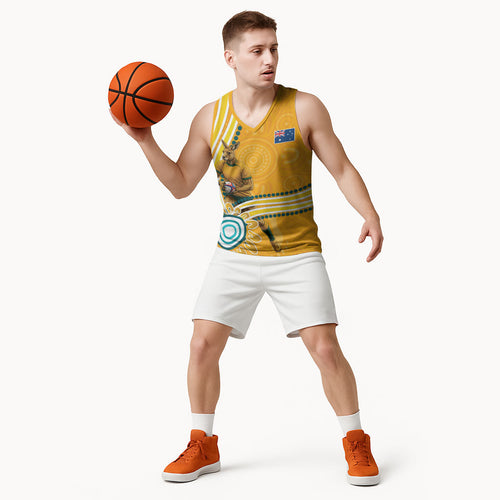 Personalised Australian Rugby Wallabies Basketball Jersey Aboriginal Art Kangaroo Player Design