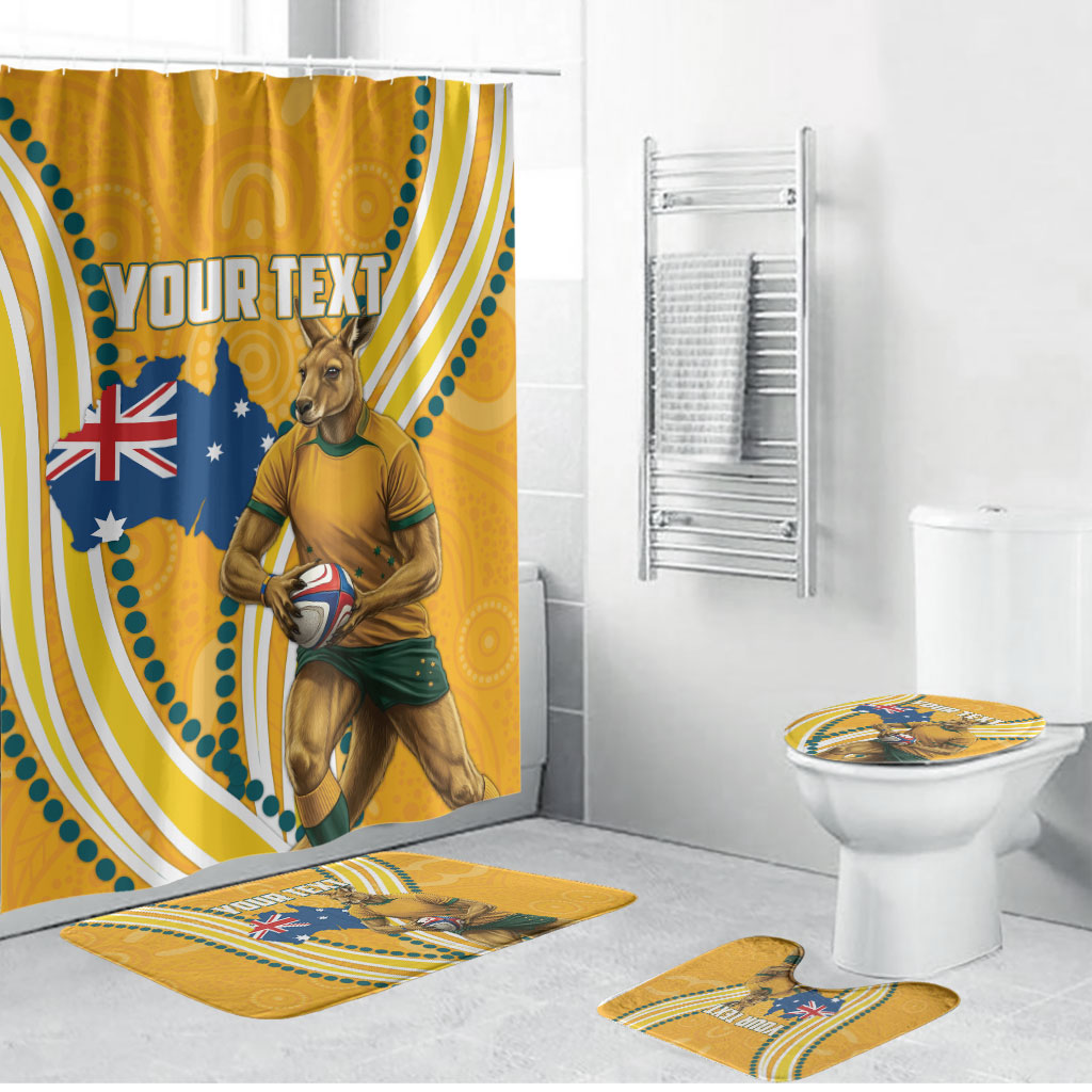 Personalised Australian Rugby Wallabies Bathroom Set Aboriginal Art Kangaroo Player Design