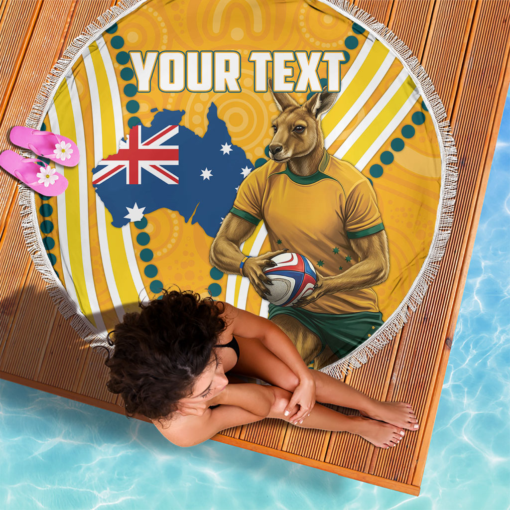 Personalised Australian Rugby Wallabies Beach Blanket Aboriginal Art Kangaroo Player Design