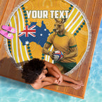 Personalised Australian Rugby Wallabies Beach Blanket Aboriginal Art Kangaroo Player Design