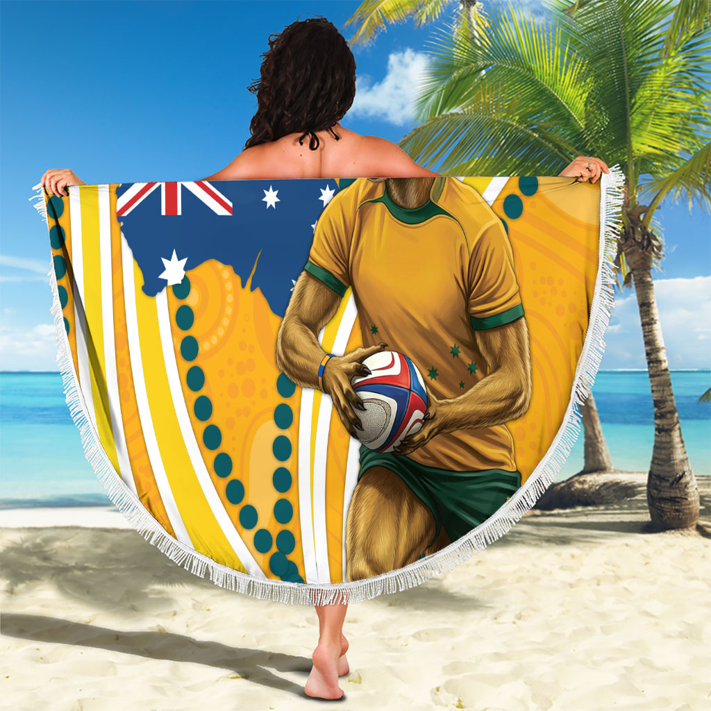 Personalised Australian Rugby Wallabies Beach Blanket Aboriginal Art Kangaroo Player Design