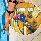 Personalised Australian Rugby Wallabies Beach Blanket Aboriginal Art Kangaroo Player Design