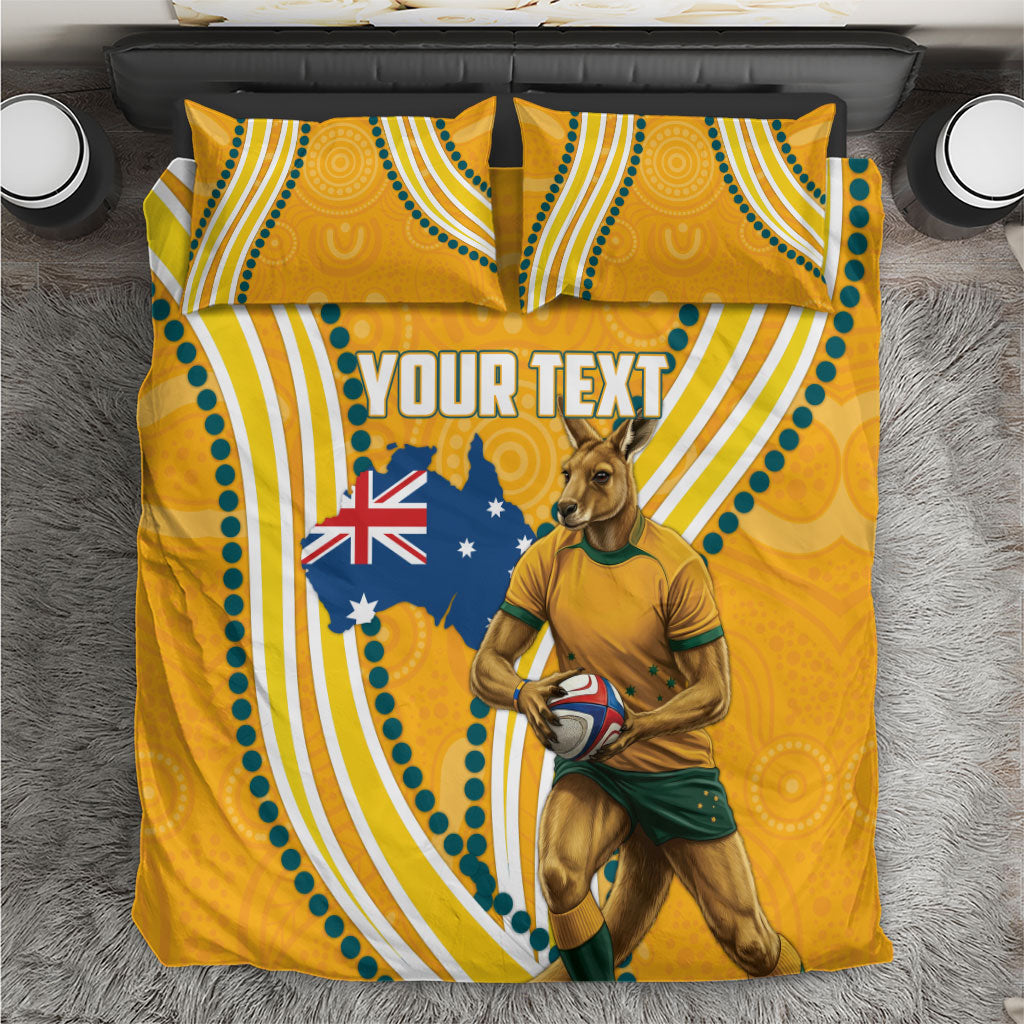 Personalised Australian Rugby Wallabies Bedding Set Aboriginal Art Kangaroo Player Design
