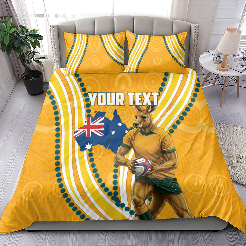 Personalised Australian Rugby Wallabies Bedding Set Aboriginal Art Kangaroo Player Design