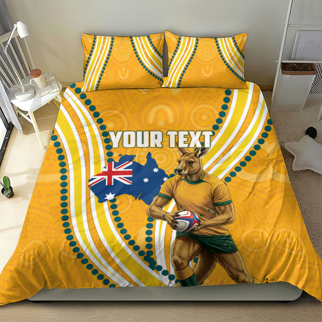 Personalised Australian Rugby Wallabies Bedding Set Aboriginal Art Kangaroo Player Design