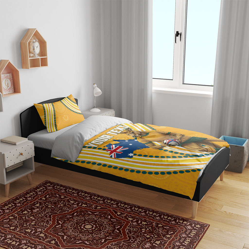 Personalised Australian Rugby Wallabies Bedding Set Aboriginal Art Kangaroo Player Design