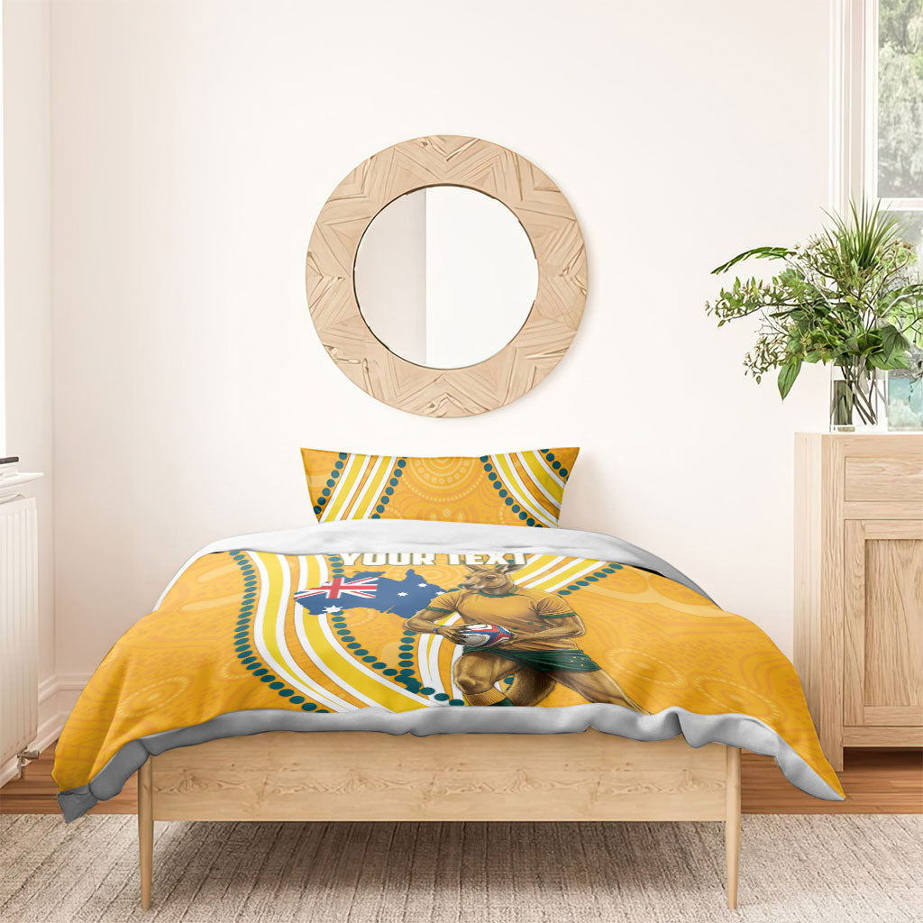 Personalised Australian Rugby Wallabies Bedding Set Aboriginal Art Kangaroo Player Design