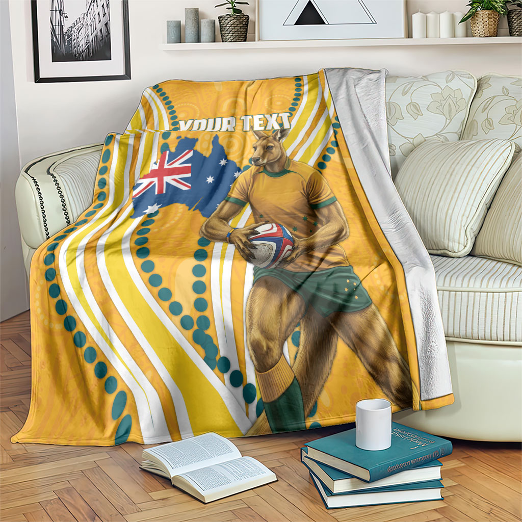 Personalised Australian Rugby Wallabies Blanket Aboriginal Art Kangaroo Player Design