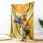 Personalised Australian Rugby Wallabies Blanket Aboriginal Art Kangaroo Player Design