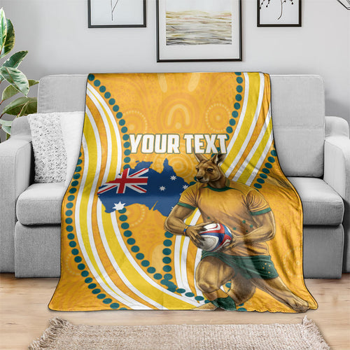 Personalised Australian Rugby Wallabies Blanket Aboriginal Art Kangaroo Player Design