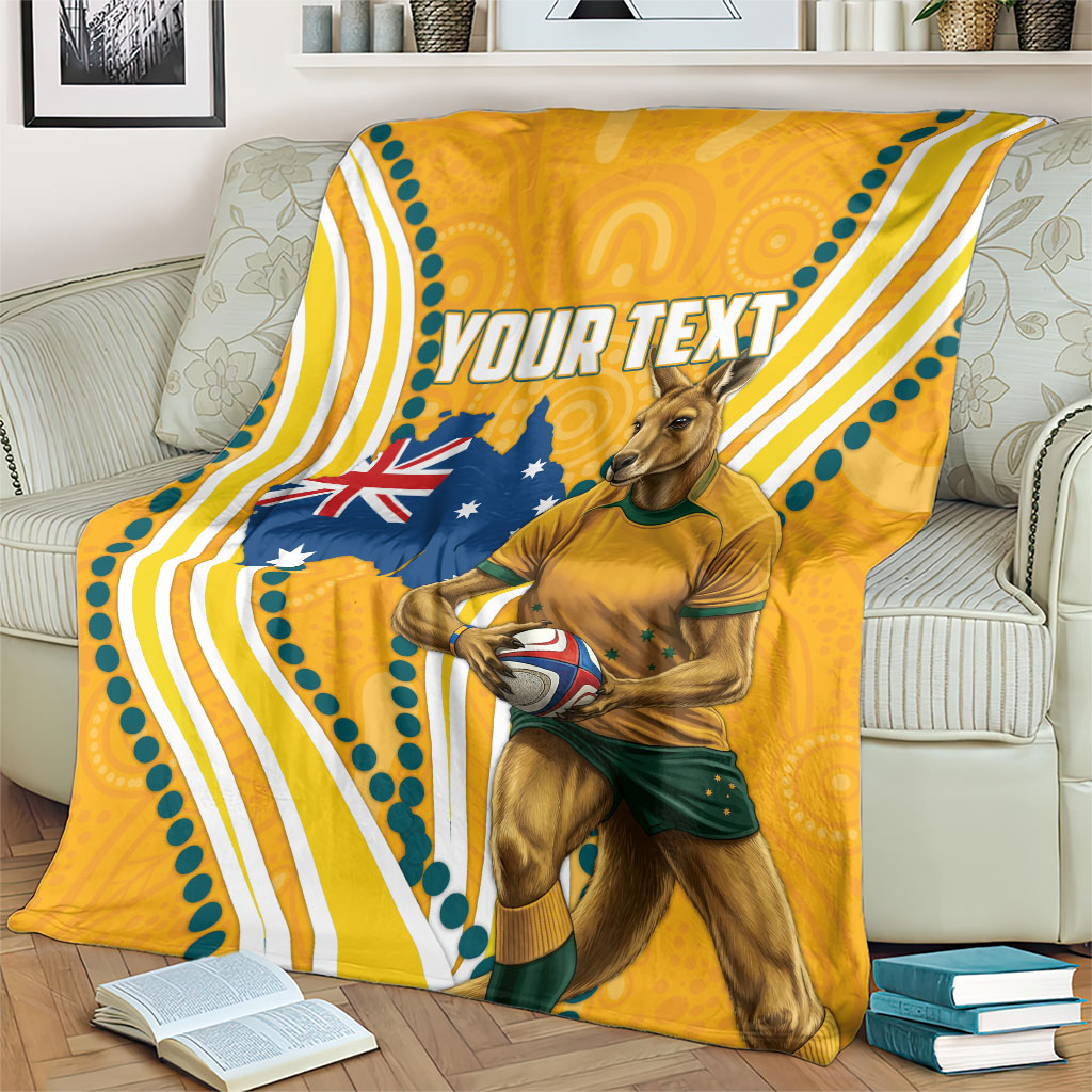 Personalised Australian Rugby Wallabies Blanket Aboriginal Art Kangaroo Player Design
