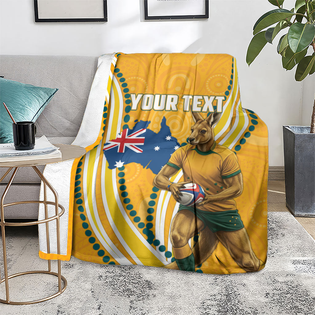 Personalised Australian Rugby Wallabies Blanket Aboriginal Art Kangaroo Player Design
