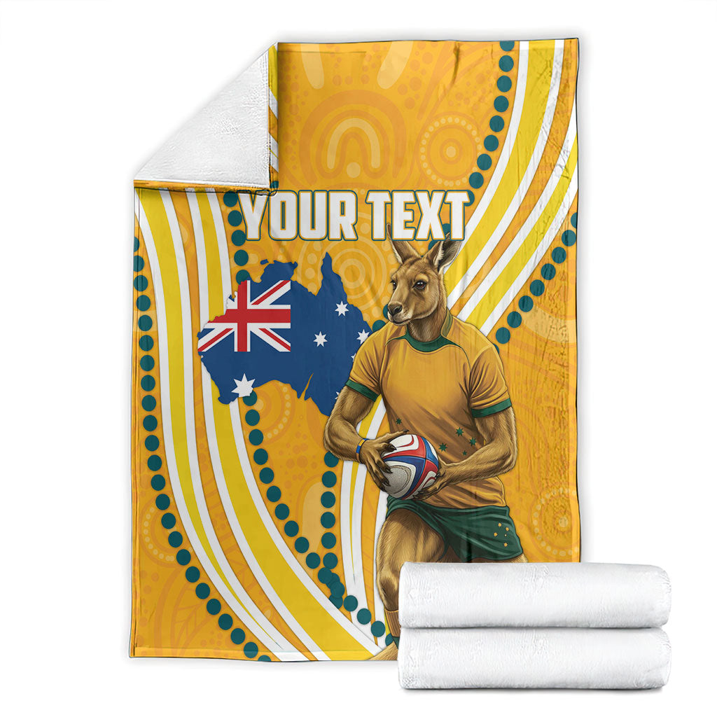 Personalised Australian Rugby Wallabies Blanket Aboriginal Art Kangaroo Player Design