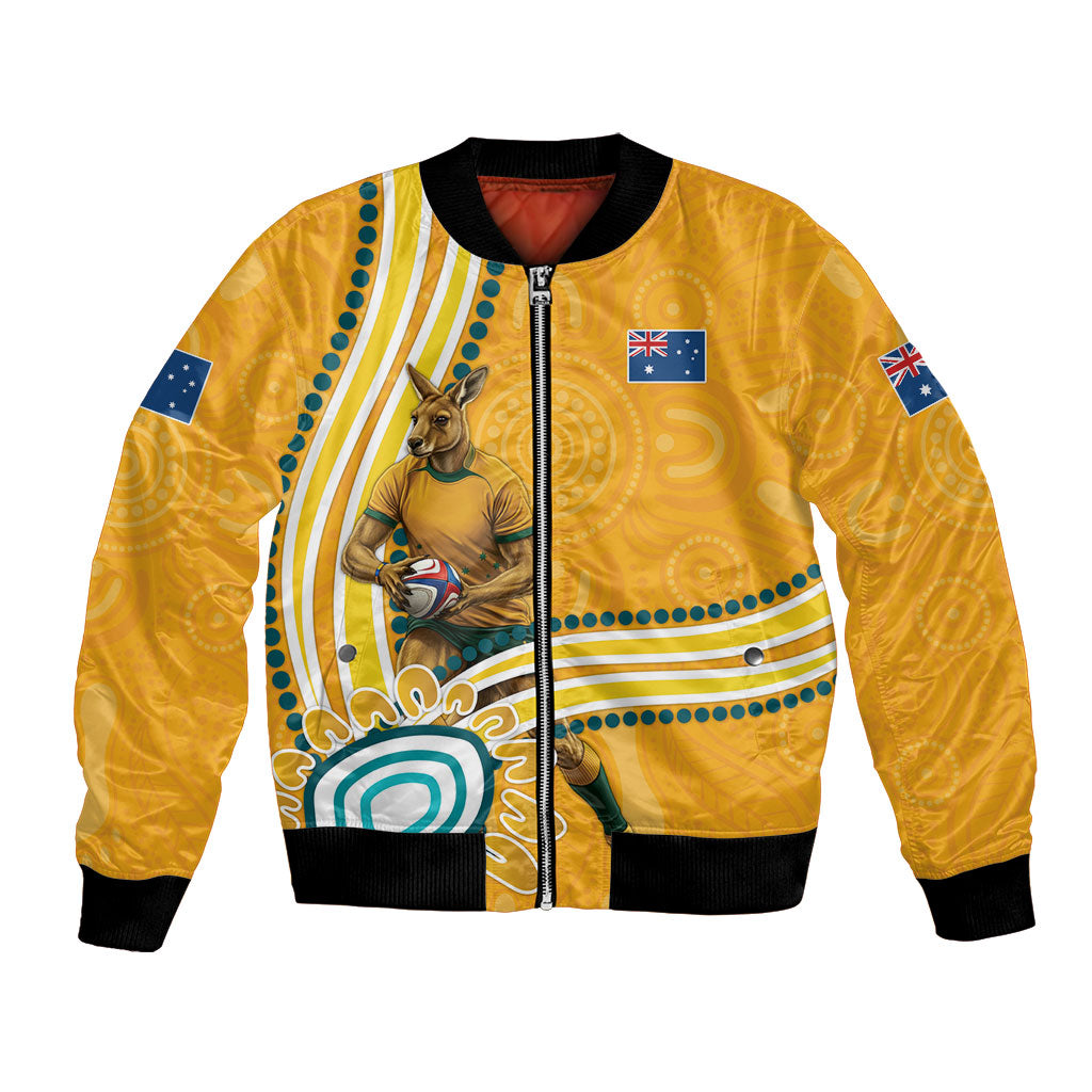 Personalised Australian Rugby Wallabies Bomber Jacket Aboriginal Art Kangaroo Player Design