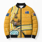 Personalised Australian Rugby Wallabies Bomber Puffer Jacket Aboriginal Art Kangaroo Player Design