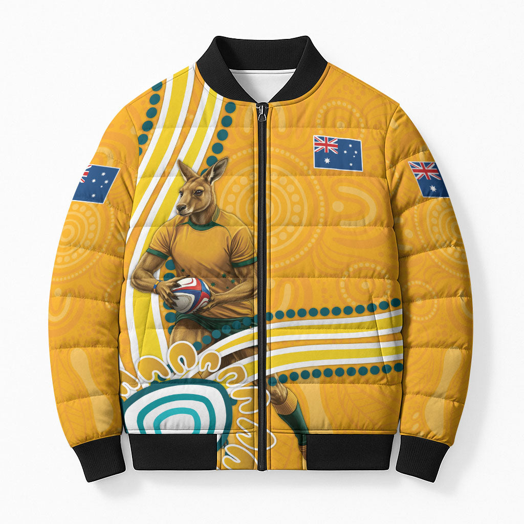 Personalised Australian Rugby Wallabies Bomber Puffer Jacket Aboriginal Art Kangaroo Player Design