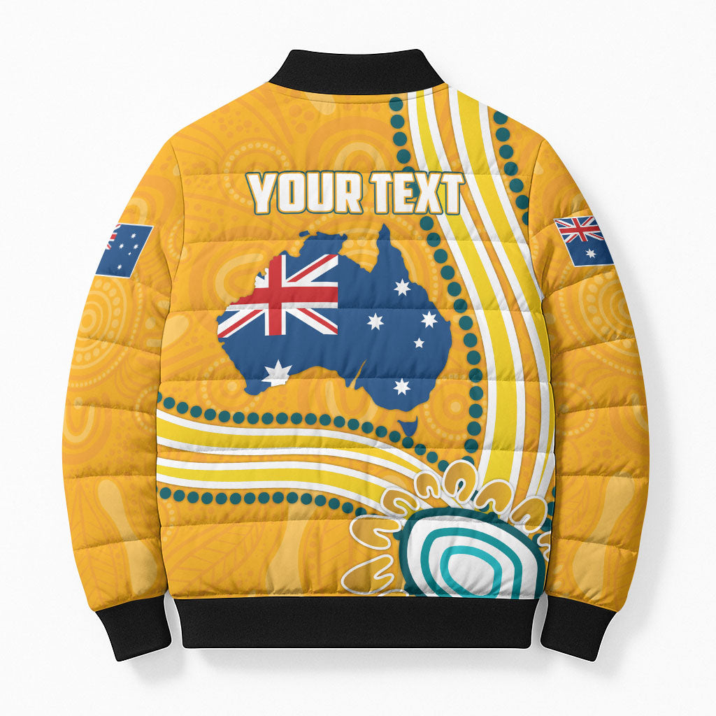Personalised Australian Rugby Wallabies Bomber Puffer Jacket Aboriginal Art Kangaroo Player Design