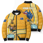 Personalised Australian Rugby Wallabies Bomber Puffer Jacket Aboriginal Art Kangaroo Player Design