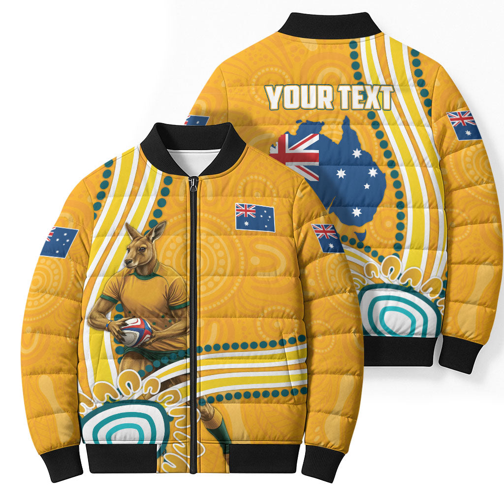 Personalised Australian Rugby Wallabies Bomber Puffer Jacket Aboriginal Art Kangaroo Player Design