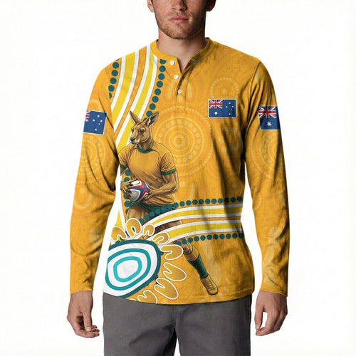 Personalised Australian Rugby Wallabies Button Sweatshirt Aboriginal Art Kangaroo Player Design