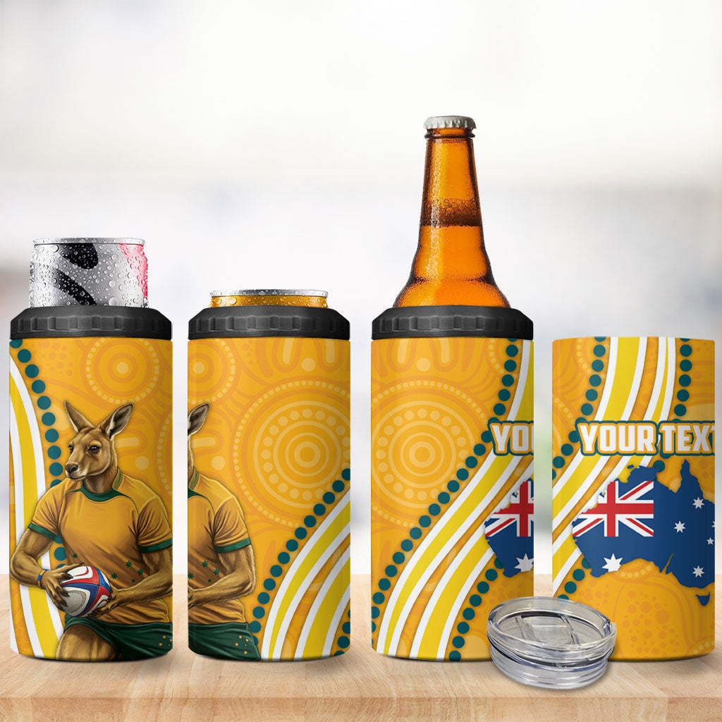 Personalised Australian Rugby Wallabies 4 in 1 Can Cooler Tumbler Aboriginal Art Kangaroo Player Design