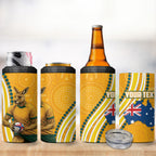 Personalised Australian Rugby Wallabies 4 in 1 Can Cooler Tumbler Aboriginal Art Kangaroo Player Design