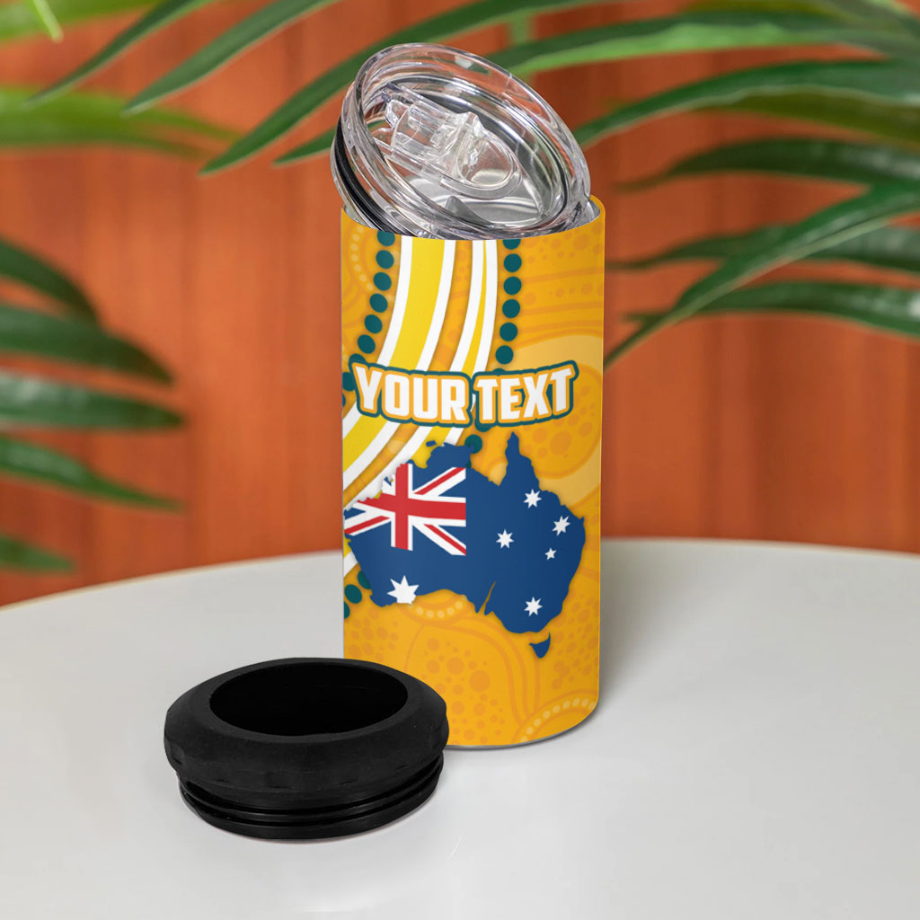 Personalised Australian Rugby Wallabies 4 in 1 Can Cooler Tumbler Aboriginal Art Kangaroo Player Design