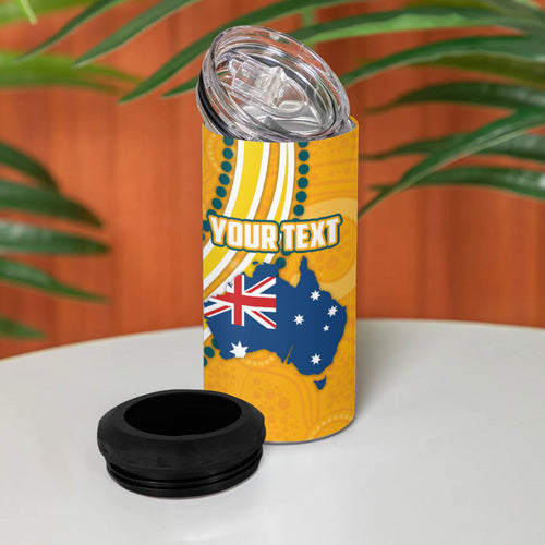 Personalised Australian Rugby Wallabies 4 in 1 Can Cooler Tumbler Aboriginal Art Kangaroo Player Design