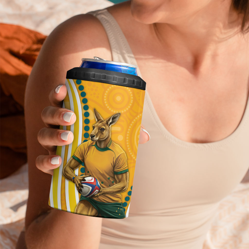Personalised Australian Rugby Wallabies 4 in 1 Can Cooler Tumbler Aboriginal Art Kangaroo Player Design