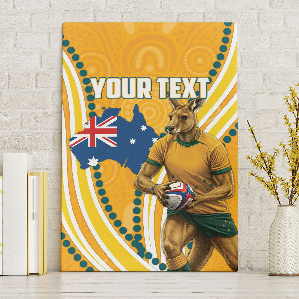 Personalised Australian Rugby Wallabies Canvas Wall Art Aboriginal Art Kangaroo Player Design