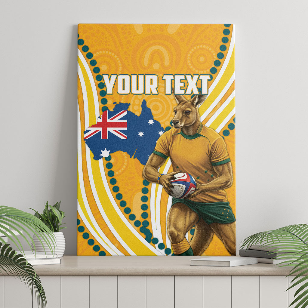 Personalised Australian Rugby Wallabies Canvas Wall Art Aboriginal Art Kangaroo Player Design