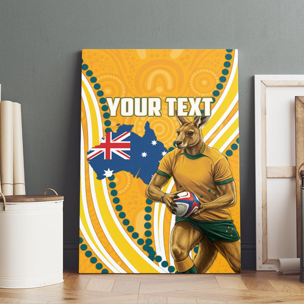 Personalised Australian Rugby Wallabies Canvas Wall Art Aboriginal Art Kangaroo Player Design