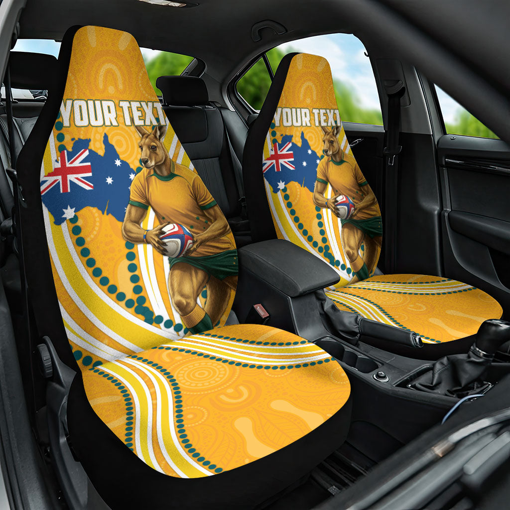 Personalised Australian Rugby Wallabies Car Seat Cover Aboriginal Art Kangaroo Player Design