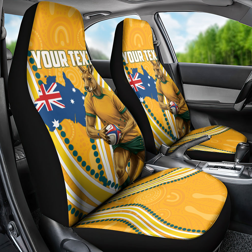Personalised Australian Rugby Wallabies Car Seat Cover Aboriginal Art Kangaroo Player Design