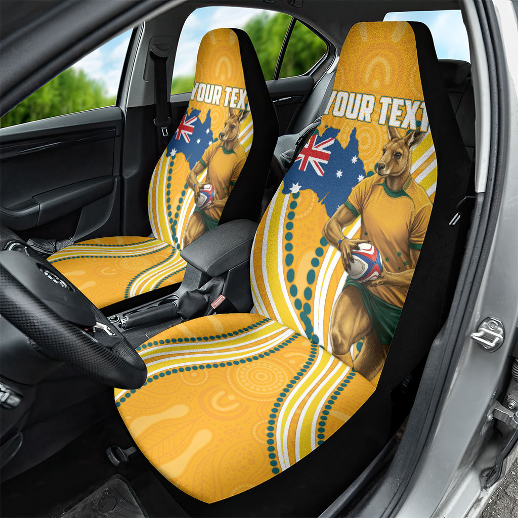 Personalised Australian Rugby Wallabies Car Seat Cover Aboriginal Art Kangaroo Player Design