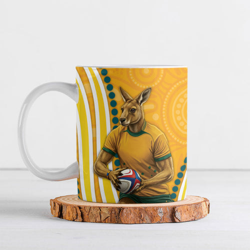 Personalised Australian Rugby Wallabies Ceramic Mug Aboriginal Art Kangaroo Player Design