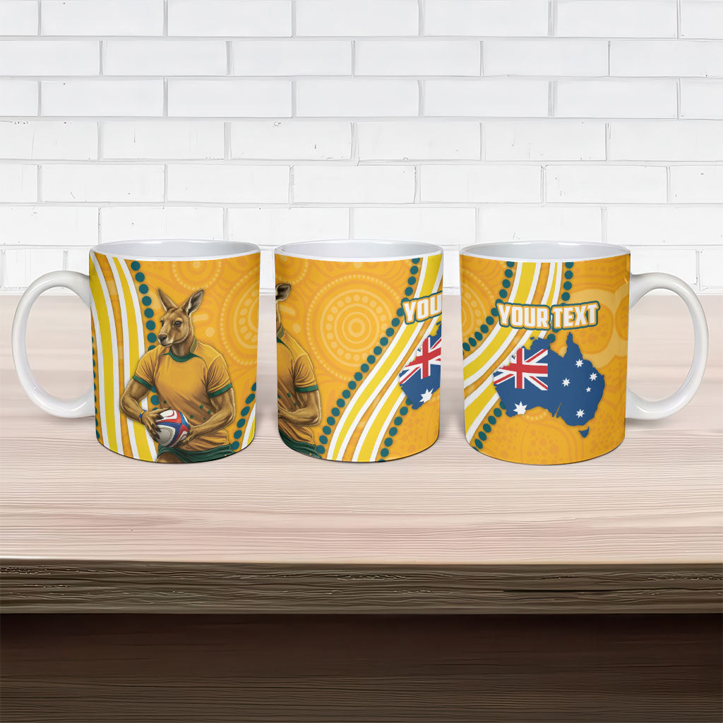 Personalised Australian Rugby Wallabies Ceramic Mug Aboriginal Art Kangaroo Player Design