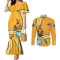 Personalised Australian Rugby Wallabies Couples Matching Mermaid Dress and Long Sleeve Button Shirt Aboriginal Art Kangaroo Player Design