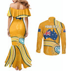 Personalised Australian Rugby Wallabies Couples Matching Mermaid Dress and Long Sleeve Button Shirt Aboriginal Art Kangaroo Player Design