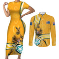 Personalised Australian Rugby Wallabies Couples Matching Short Sleeve Bodycon Dress and Long Sleeve Button Shirt Aboriginal Art Kangaroo Player Design