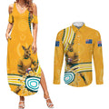 Personalised Australian Rugby Wallabies Couples Matching Summer Maxi Dress and Long Sleeve Button Shirt Aboriginal Art Kangaroo Player Design