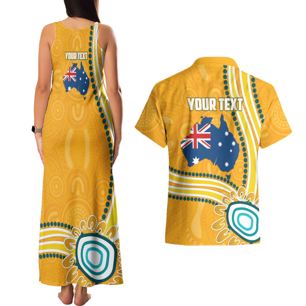 Personalised Australian Rugby Wallabies Couples Matching Tank Maxi Dress and Hawaiian Shirt Aboriginal Art Kangaroo Player Design