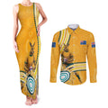 Personalised Australian Rugby Wallabies Couples Matching Tank Maxi Dress and Long Sleeve Button Shirt Aboriginal Art Kangaroo Player Design