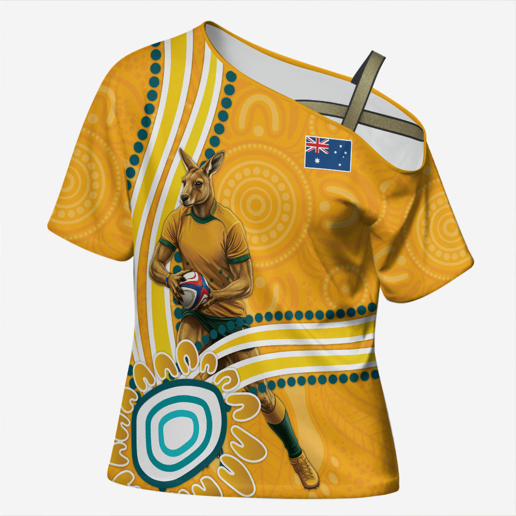 Personalised Australian Rugby Wallabies Cross Shoulder Shirt Aboriginal Art Kangaroo Player Design