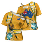Personalised Australian Rugby Wallabies Cross Shoulder Shirt Aboriginal Art Kangaroo Player Design