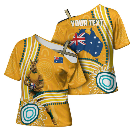 Personalised Australian Rugby Wallabies Cross Shoulder Shirt Aboriginal Art Kangaroo Player Design