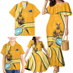 Personalised Australian Rugby Wallabies Family Matching Mermaid Dress and Hawaiian Shirt Aboriginal Art Kangaroo Player Design