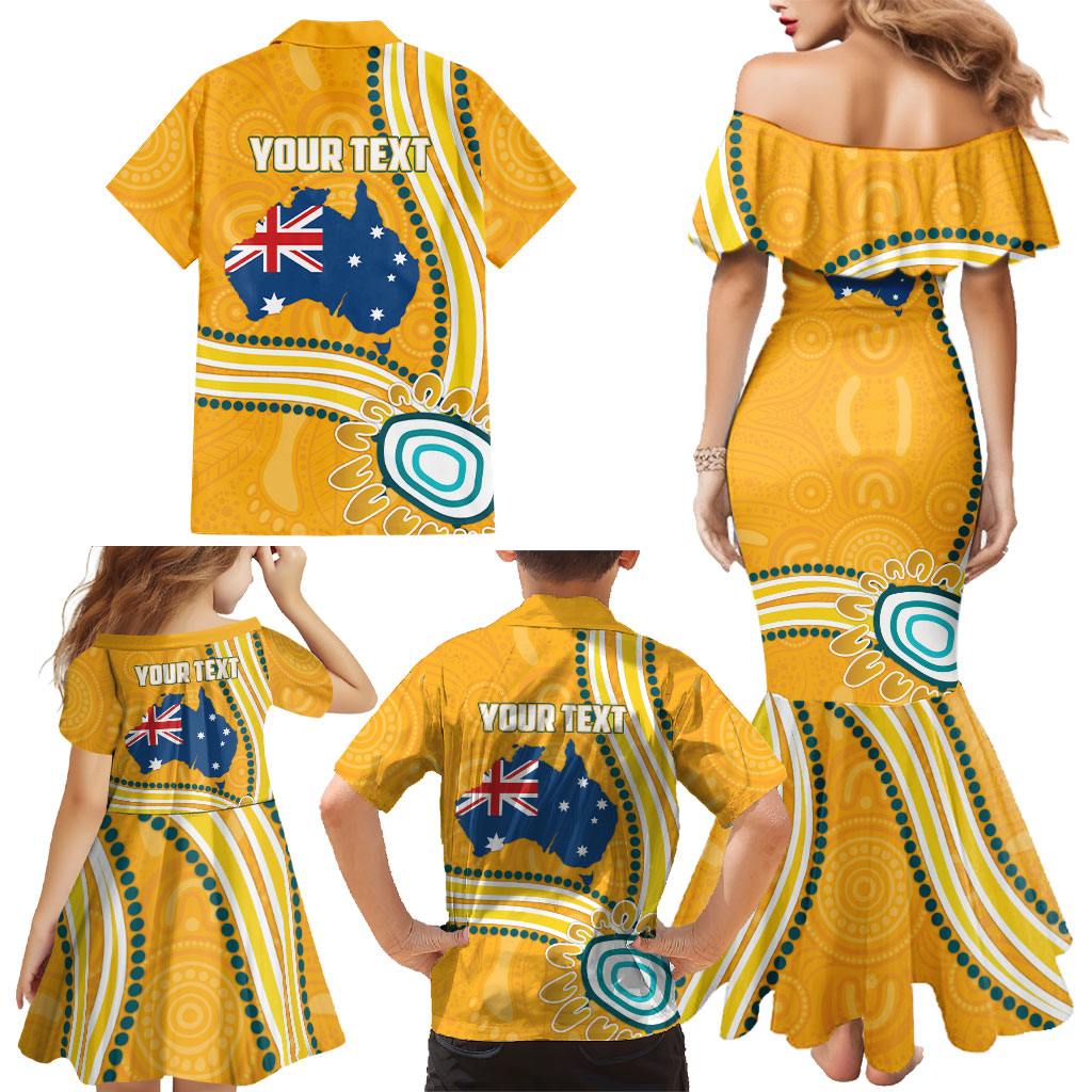 Personalised Australian Rugby Wallabies Family Matching Mermaid Dress and Hawaiian Shirt Aboriginal Art Kangaroo Player Design